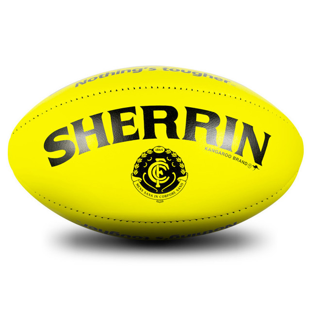 Side 3 of the yellow official Carlton Training Football by Sherrin (Size 5).