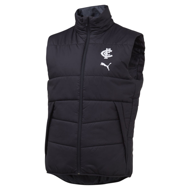 Front view of the 2020 Carlton PUMA Mens Padded Vest in dark navy.