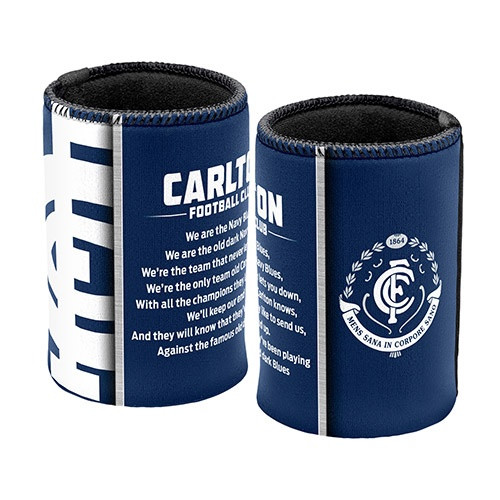 Carlton Team Song Can Cooler showing both the logo front and lyrics back.