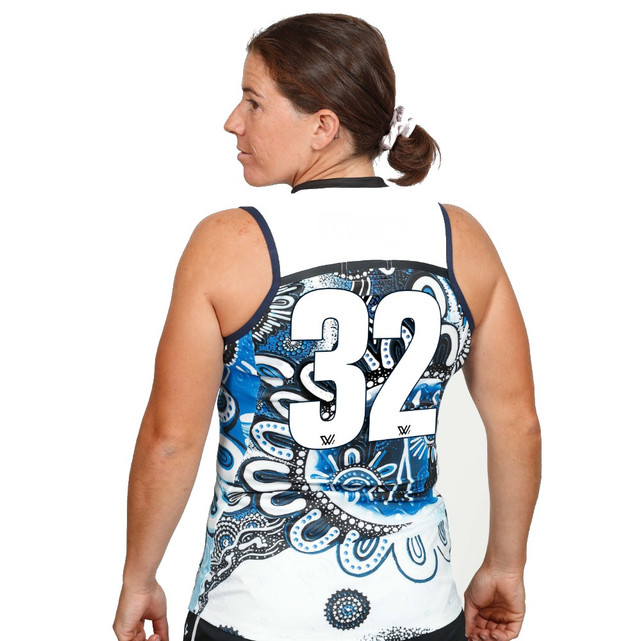 Back view of the 2022 Carlton Cotton On Womens Indigenous Guernsey.