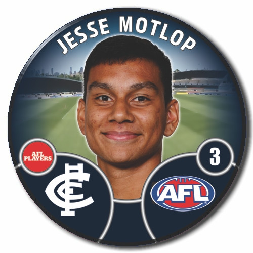 2022 Carlton AFL Player Badge featuring Jesse Motlop.