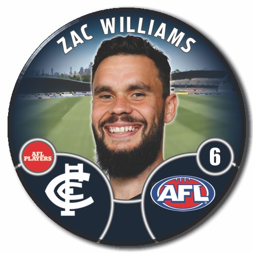 2022 Carlton AFL Player Badge featuring Zac Williams.
