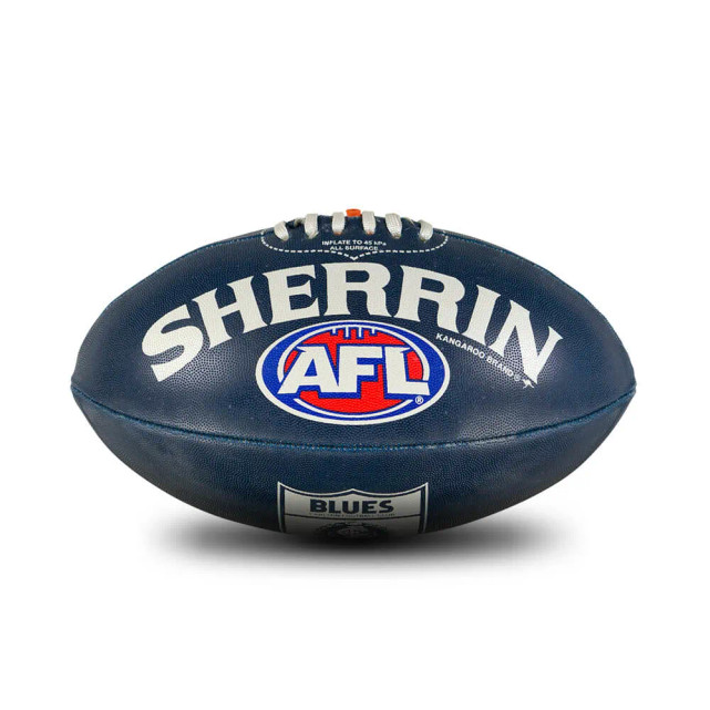 Side 3 of the Carlton 'First 18' retro football by Sherrin (Size 3).