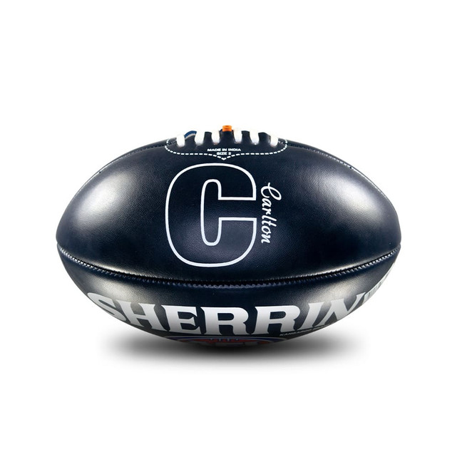Side 1 of the Carlton Team Logo Football by Sherrin (Size 2).