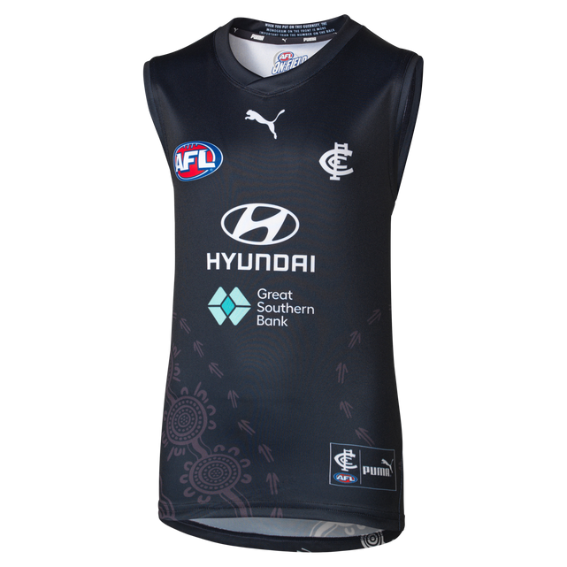 Front view of the 2023 Carlton PUMA Youth Training Guernsey.