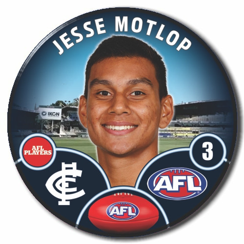 2023 Carlton AFL Player Badge featuring Jesse Motlop.