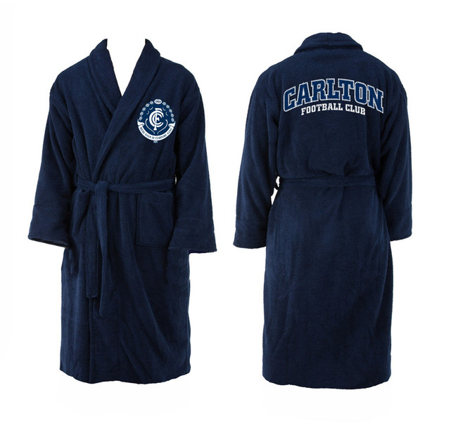 Official Carlton Youth Robe by Licensing Essentials, in navy blue.