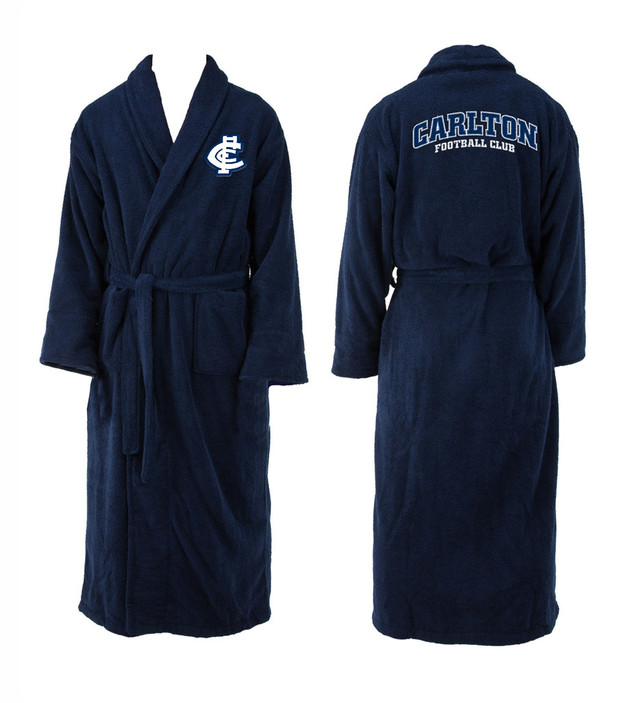 Official Carlton Adult Robe by Licensing Essentials, in navy blue.