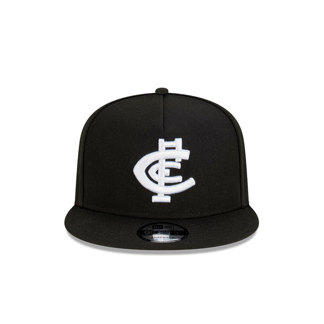 Front view of the Carlton New Era Classic Black 9Fifty cap.