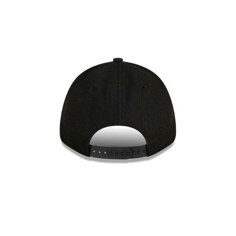 Angled front view of the Carlton New Era Black 9Forty Snapback cap.