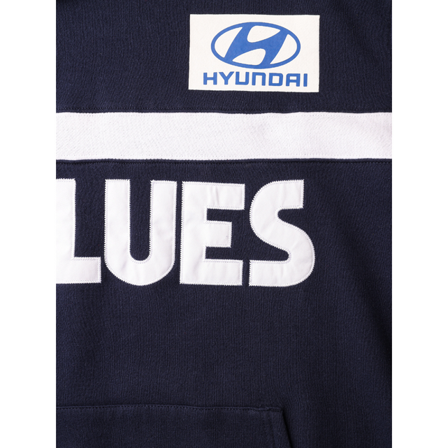 Close-up of the logo detail on the 2023 Carlton Adult Throwback Hood.