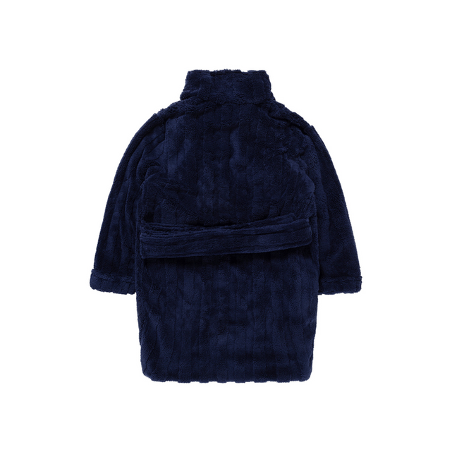 Close-up of the logo embroidery on the Adult Plush Robe.