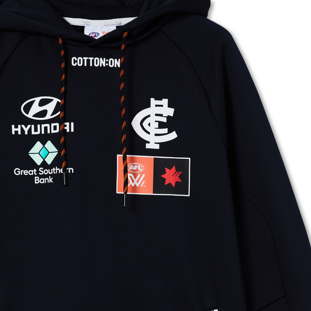 Close-up detail of the 2023 Carlton Cotton On S8 Tech Unisex Hoodie.