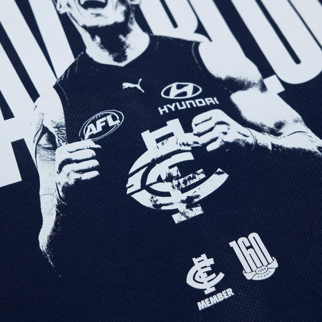 Close-up of the 'United by Navy Blue' AFL Member Tote Bag.