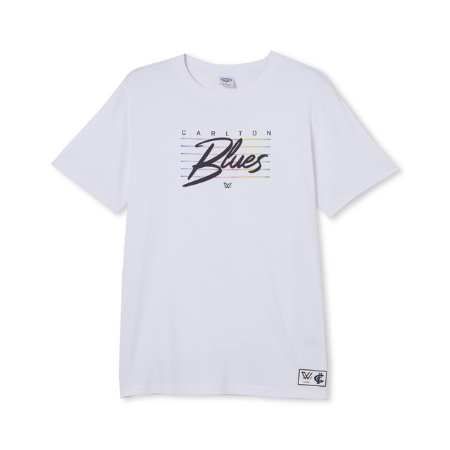 Front view of the 2023 Carlton Cotton On S8 Pride Tee.