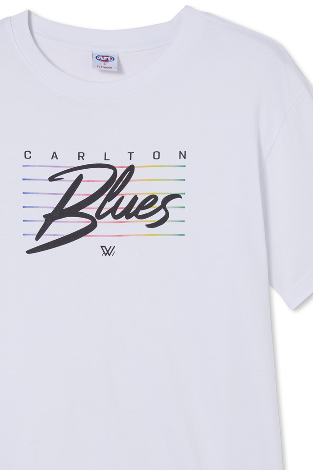 Lifestyle front shot of the 2023 Carlton Cotton On S8 Pride Tee.