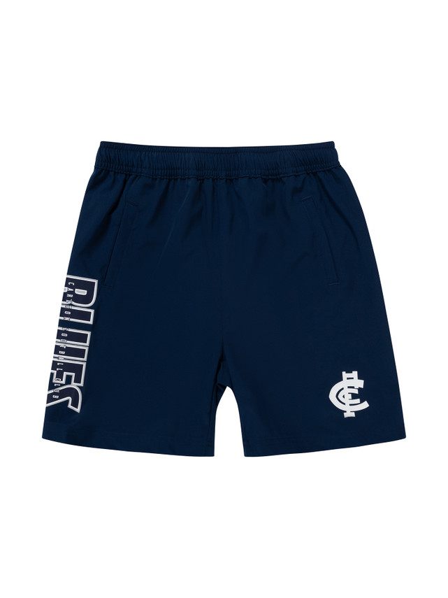 Front view of the W24 Carlton Youth Navy Performance Shorts by NAR.