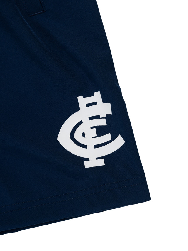 Side view of the Carlton Men's Navy Performance Shorts.