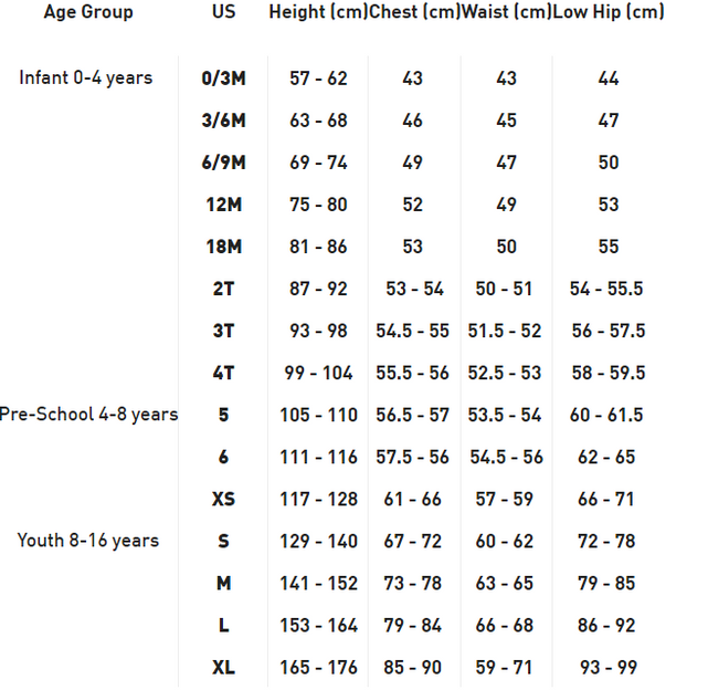PUMA Youth Home Guernsey Size Chart graphic.