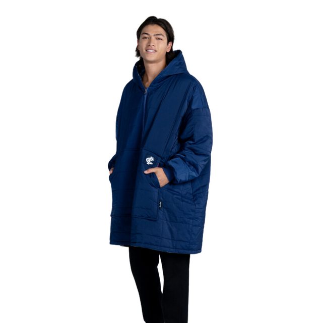 Angled front view of the Carlton Outdoor Jacket Oodie on a female model.