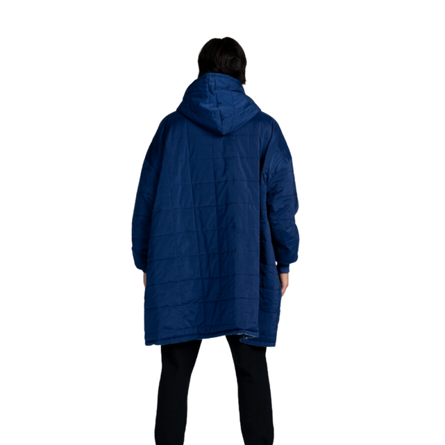 Angled back view of the Carlton Outdoor Jacket Oodie on a female model.