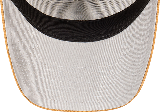 Close-up of the logo on the New Era 9Forty A-Frame Wheat Black cap.