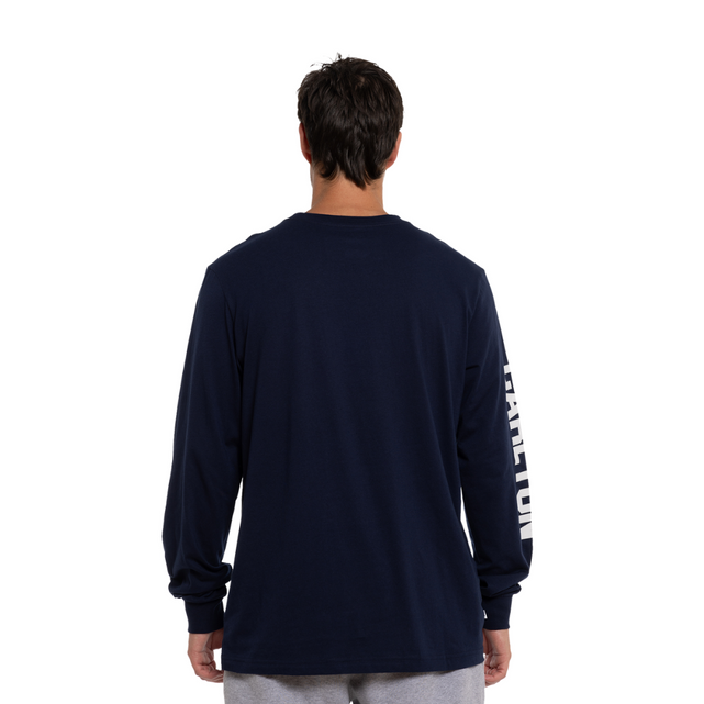 Side view of the W24 Carlton Men's Patchwork Long Sleeve Tee.