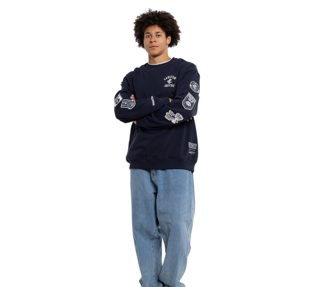 Lifestyle front shot of the 160 Years Crew sweatshirt.