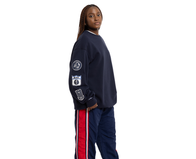 Lifestyle back shot of the 160 Years Crew sweatshirt.