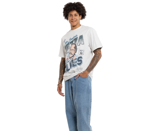 Close-up of the 'Jezza' caricature graphic on the tee.