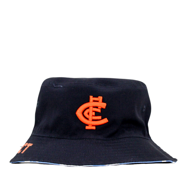 Side 1 (Navy) of the 2024 New Era Carlton Respects Reversible Bucket Hat.