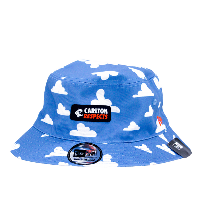 Angled front view (Side 1) of the 2024 New Era Carlton Respects Bucket Hat.