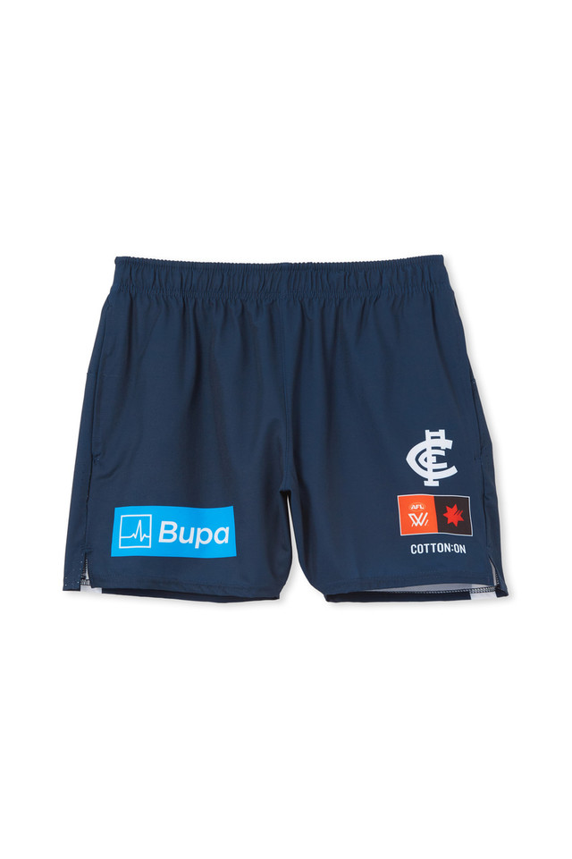 Front view of the 2024 Cotton On S9 Womens Travel Shorts for Carlton AFLW.