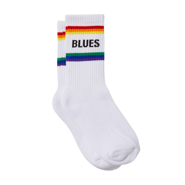 Close-up detail of the Carlton AFLW Pride Socks.