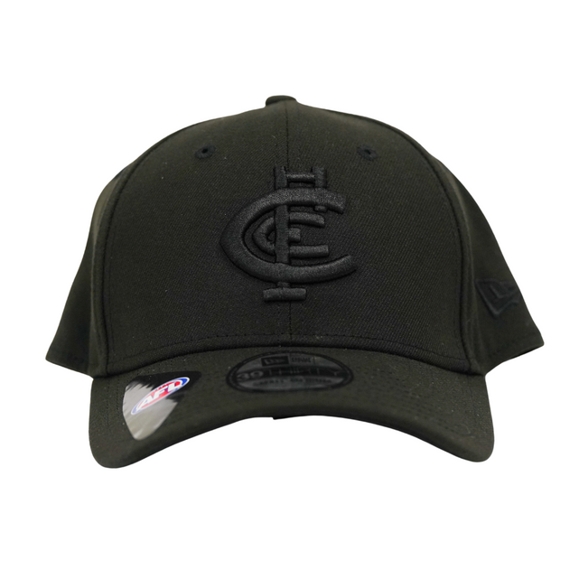 Front view of the Carlton New Era Black On Black 39THIRTY cap.