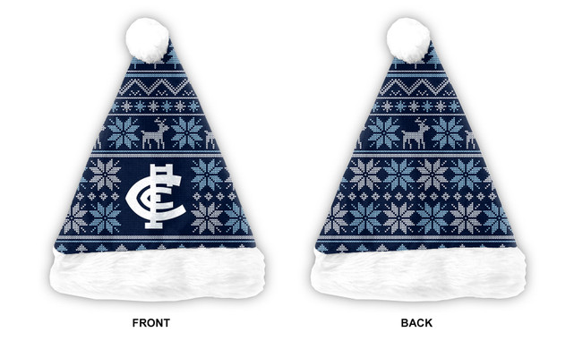Official Carlton Christmas Santa Hat in an 'ugly sweater' pattern.