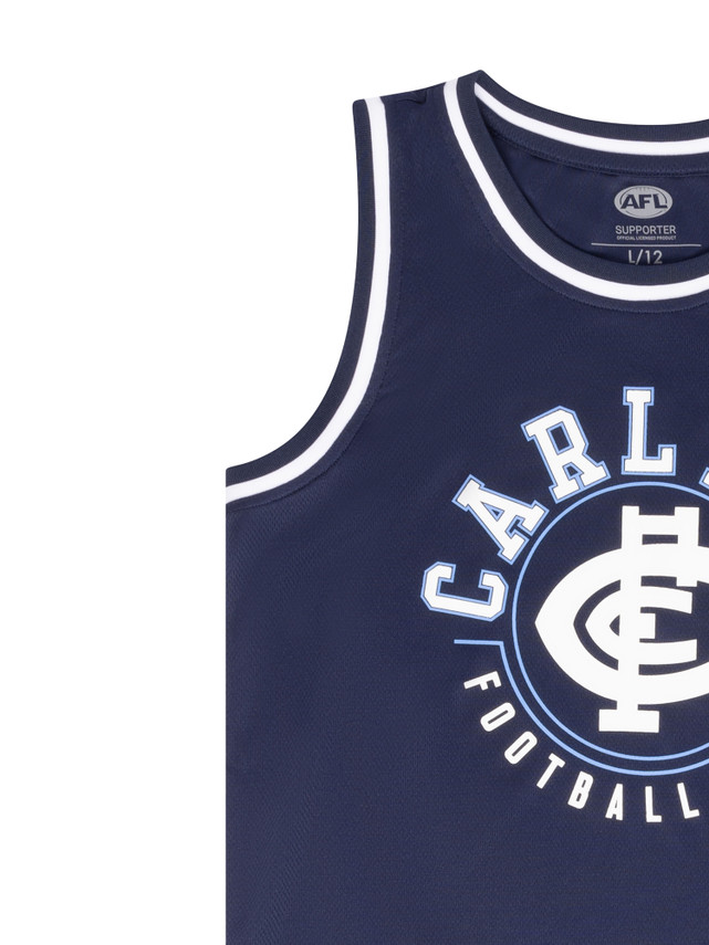 Close-up of the logo on the Youth Mesh BBall Singlet.