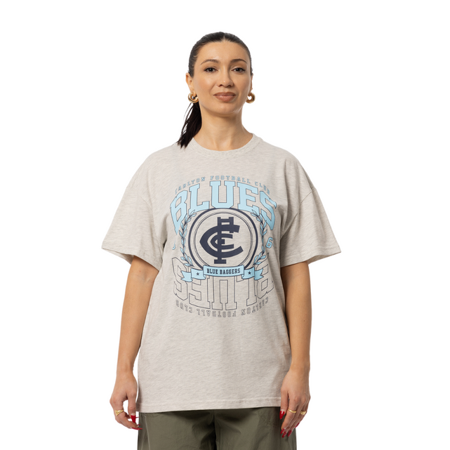 Front view of the Carlton Womens Scroll Oversize Tee by NAR.