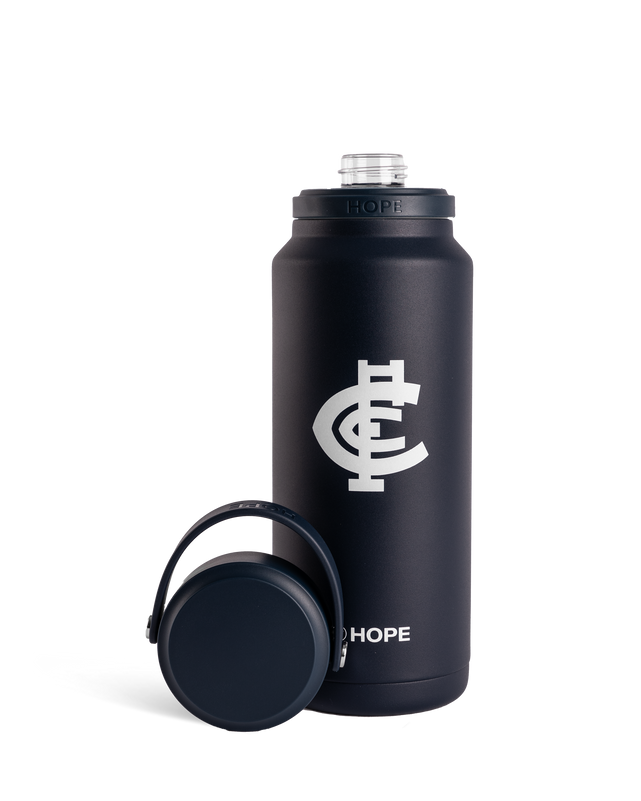 Back view of the Hope Water X Carlton FC 1L Bottle in blue.