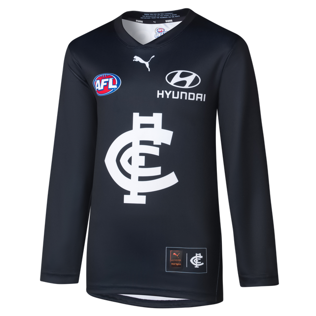 Front view of the 2025 PUMA Youth Long Sleeve Home Guernsey.