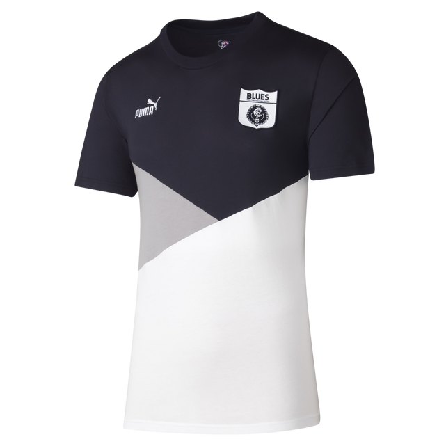 Front view of the 2025 PUMA Mens Navy 90s Tee.