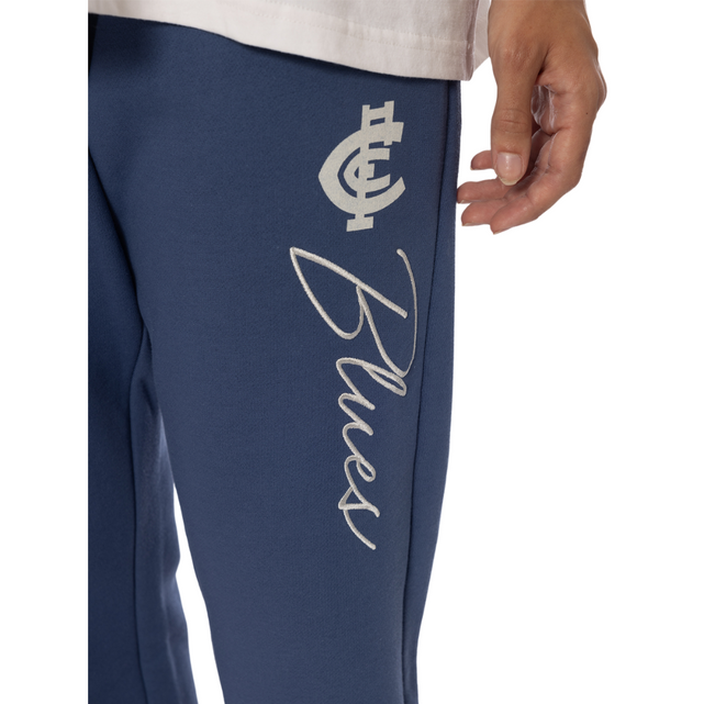 Close-up of the logo on the 2025 Womens Stack Trackpant.