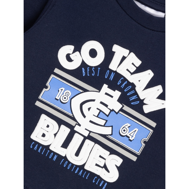 Close-up of the chest graphic on the 2025 Baby 'Go Team' Crew.