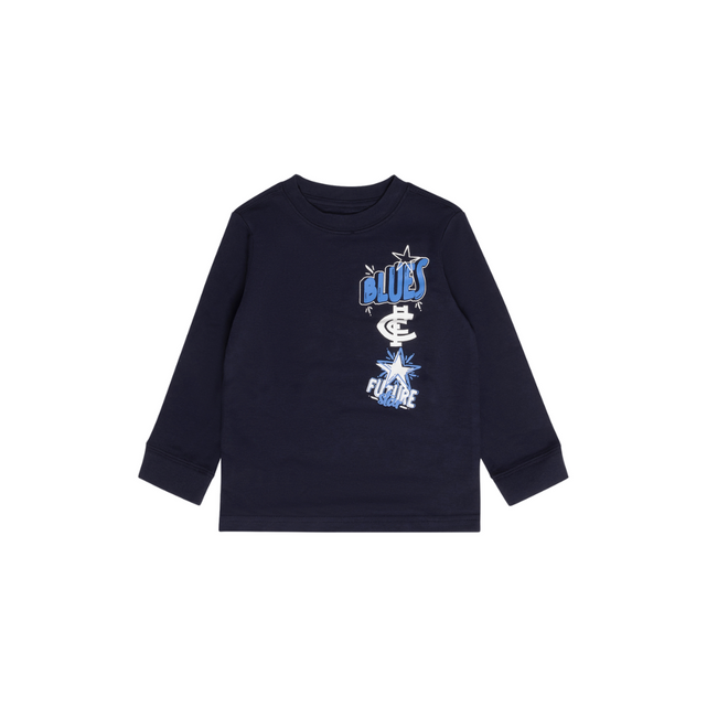 Front view of the 2025 Carlton Kids Multi Logo Long Sleeve Tee by NAR.