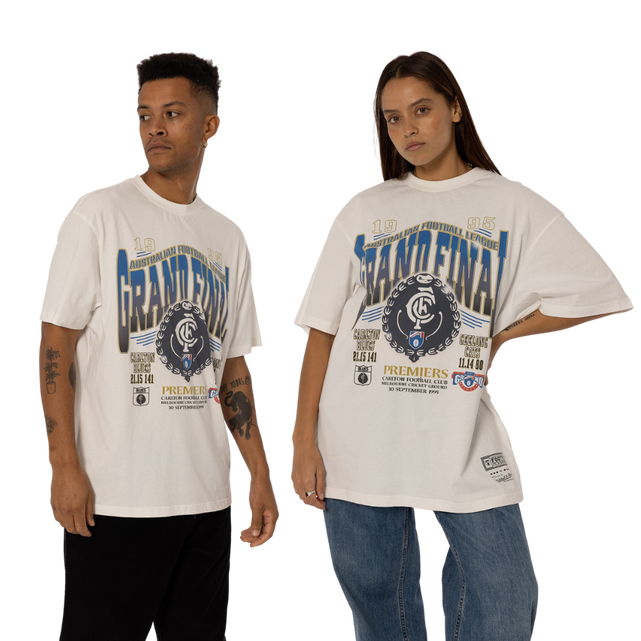 Front view of the Carlton '95 Grand Final News Tee by Mitchell & Ness.