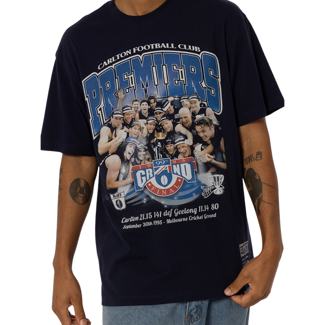 Lifestyle back shot of the '95 Premiership Team Tee worn by a model.