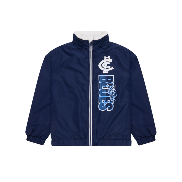Front view of the 2025 Carlton Youth Supporter Jacket by NAR.