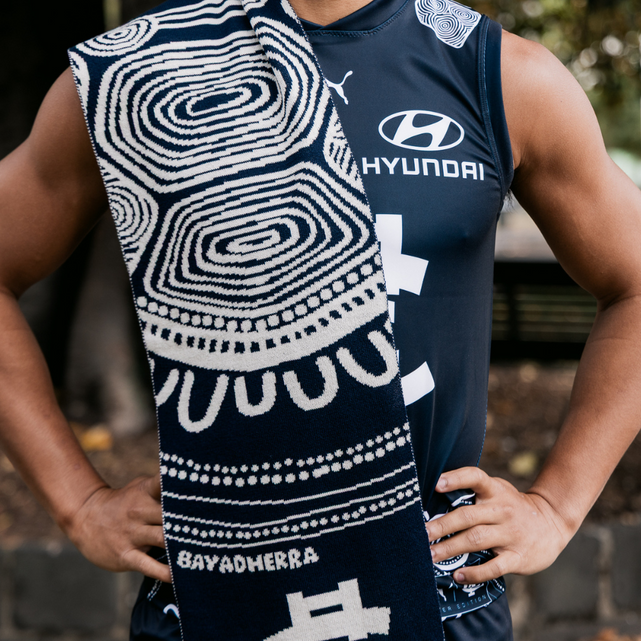Full view of the 2025 Carlton Indigenous Wool Scarf by NAR.