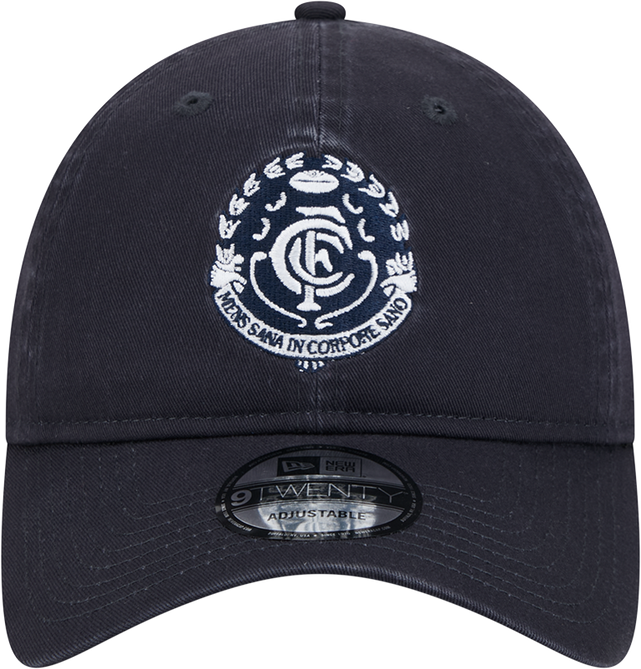 Front view of the 2025 Carlton New Era Retro Washed 9Twenty cap.