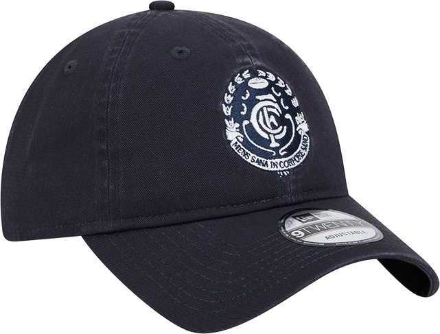 Angled back view of the 2025 Carlton New Era Retro Washed 9Twenty cap.